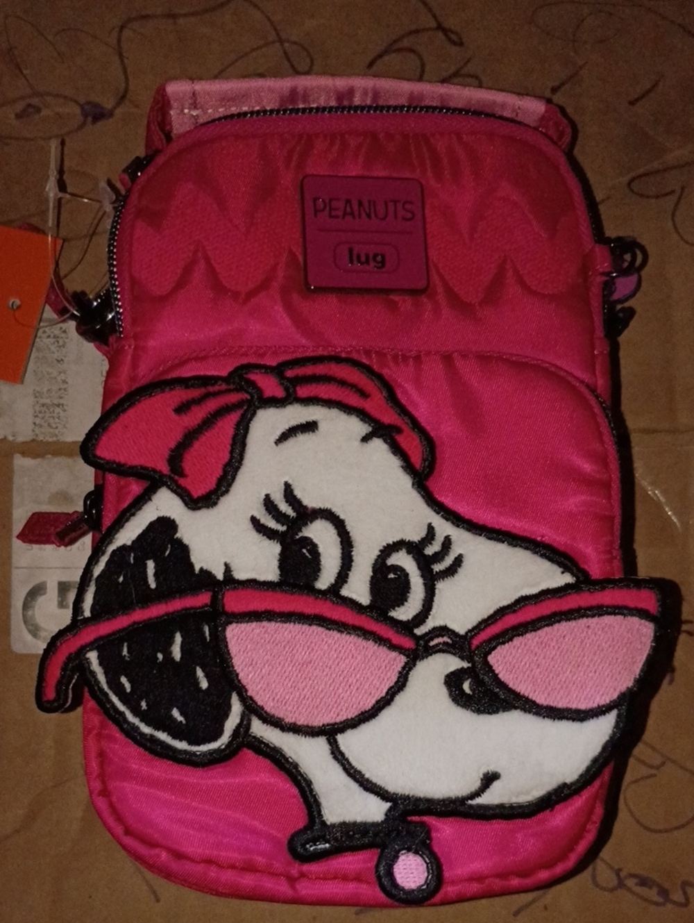 Peanuts Lug Hot Pink Crossbody Bag with Belle-Style Cartoon Patch